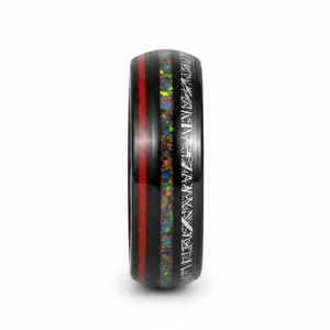 STRIDER — Front-facing straight-on view — men's tungsten wedding ring.
