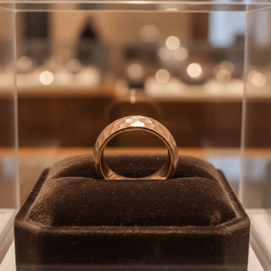 STRIKE — Premium boutique display on velvet — men's tungsten wedding ring.
