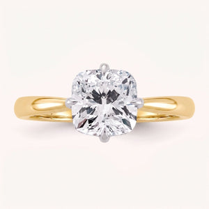 SYLVIE cushion lab-grown diamond ring in 14K two-tone gold, front view, approx. 1 ct center