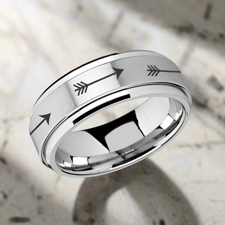 TARGET | Silver Tungsten Ring, Fidget Spinner, Laser Engraved Arrows, Beveled - Rings - Aydins Jewelry - 2