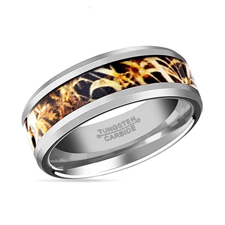 TERRA | Tungsten Ring, Leaves Grassland Camo Inlay, Beveled - Rings - Aydins Jewelry - 2