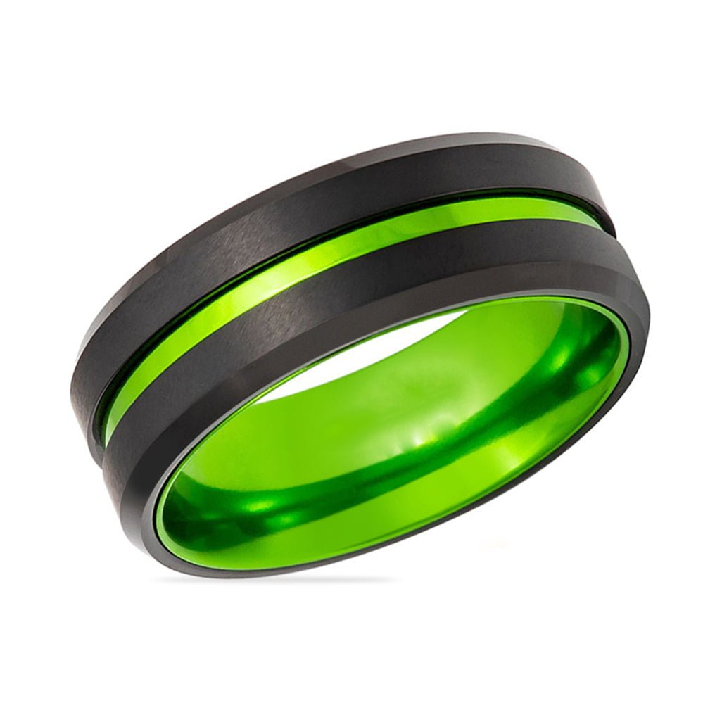 TESLA | Green Ring, Black Tungsten, Green Groove, Beveled Edges - Rings - Aydins Jewelry - 2