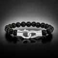 Men's Black Agate Beaded Bracelet with Stainless Steel Lobster Clasp