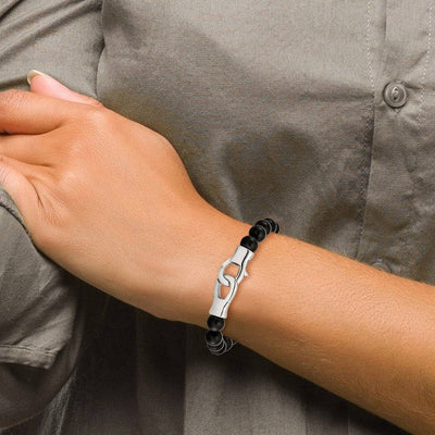 Polished Black Agate Beads Bracelet for Men