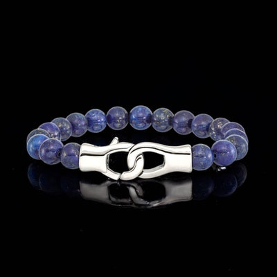 Men's Lapis Beaded Bracelet with Stainless Steel Lobster Clasp