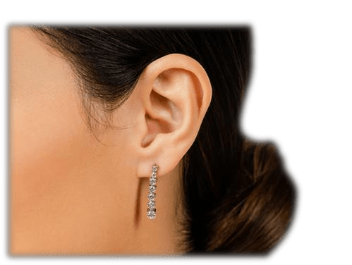 Three Prong Graduated Diamond Earrings 925 silver lab grown diamond earrings authentic supplier lifestyle photograph