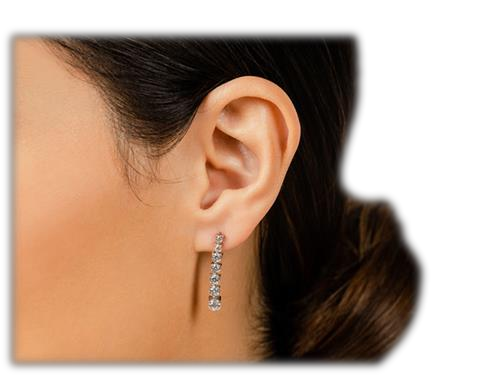 Three Prong Graduated Diamond Earrings 925 silver lab grown diamond earrings authentic supplier lifestyle photograph