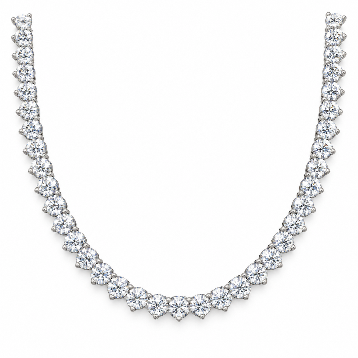 Three Prong Straight Line Necklace, silver, lab grown diamonds, studio view