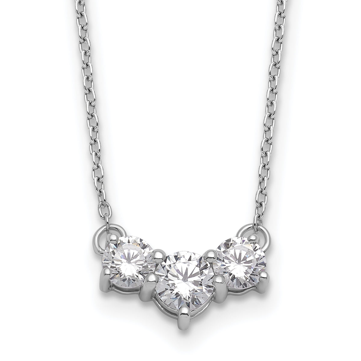 Three Stone Diamond Necklace, silver, lab grown diamonds, studio view
