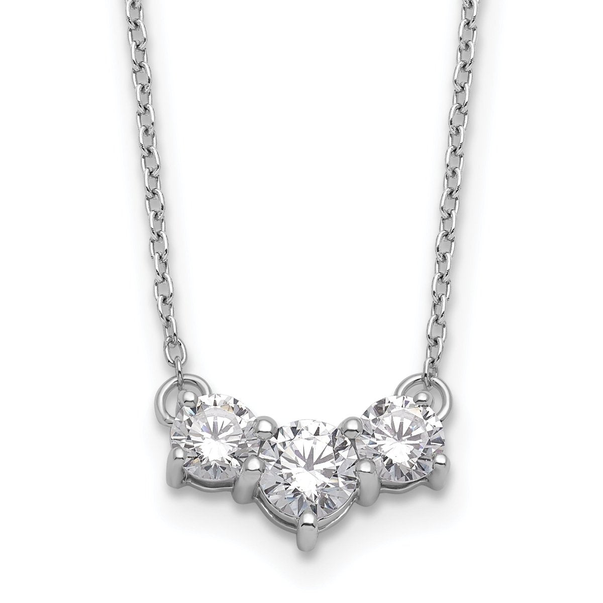Three Stone Diamond Necklace 925 sterling silver lab grown diamond necklace studio photograph