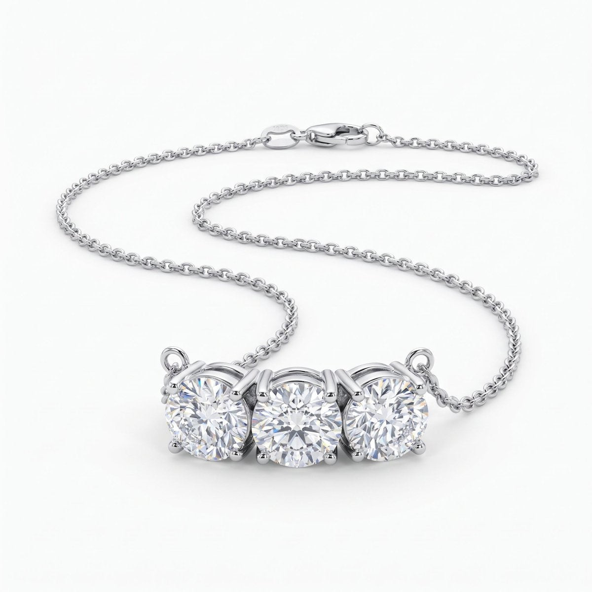 Three Stone Diamond Necklace 925 silver lab grown diamond necklace studio photo