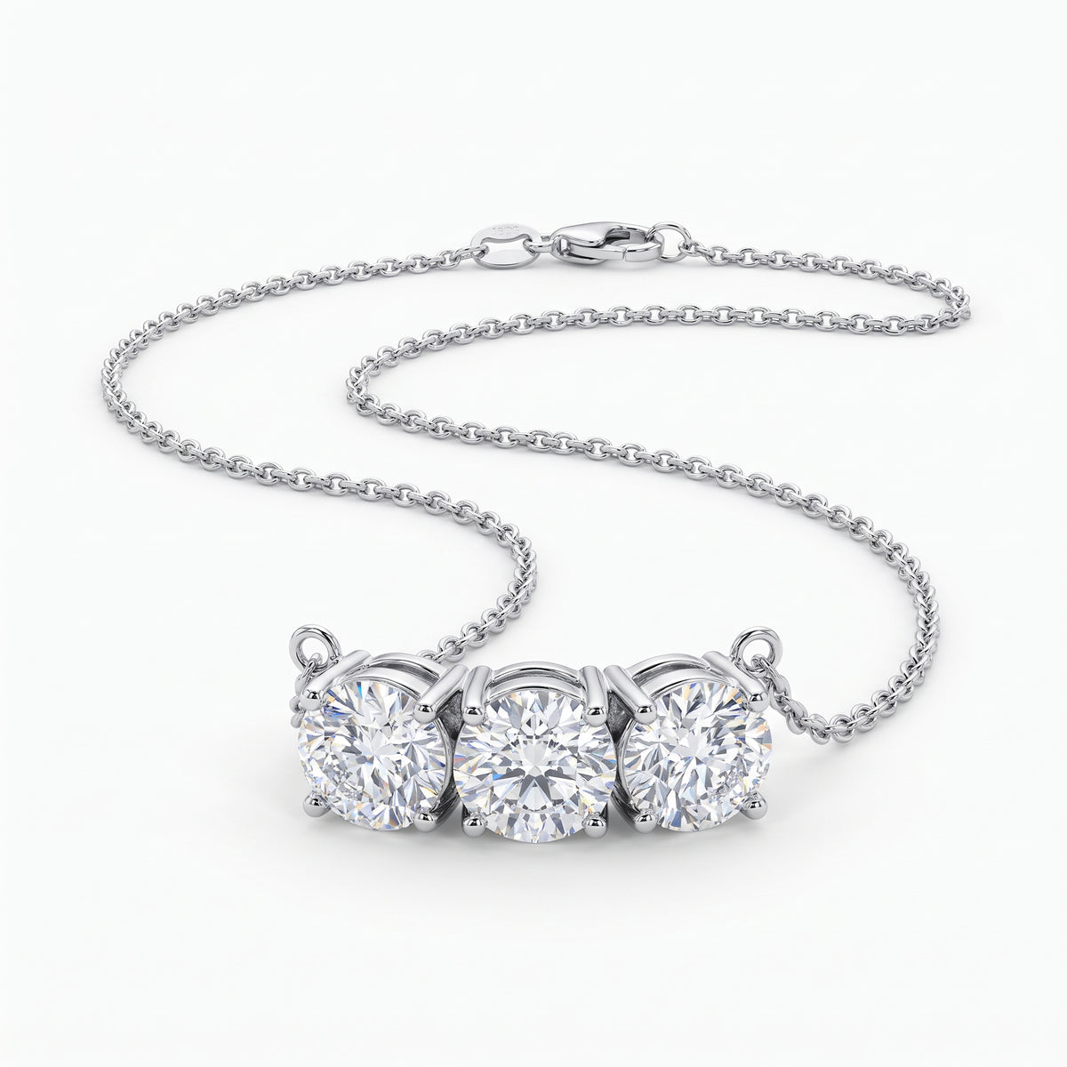 Three Stone Diamond Necklace 925 silver lab grown diamond necklace studio photo