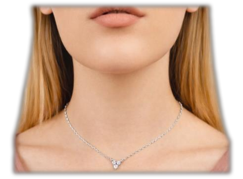 Three Stone Round Diamond Pendant With Chain 925 silver lab grown diamond pendant authentic supplier lifestyle photograph
