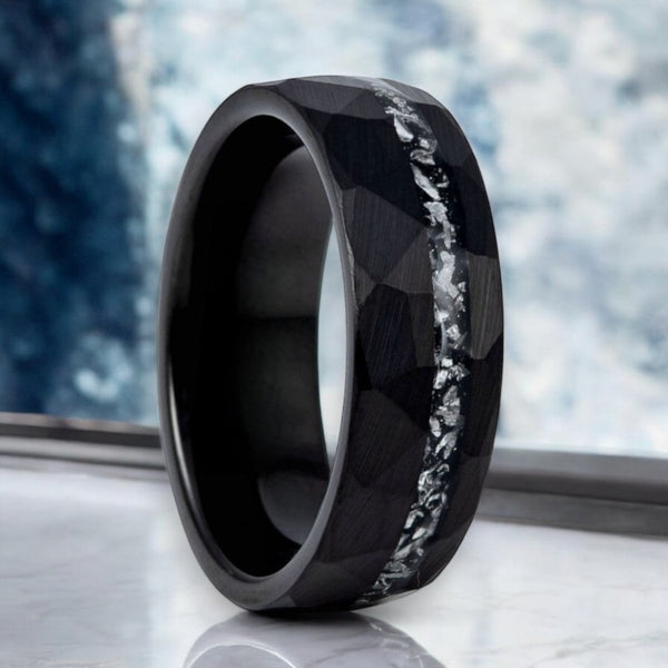 TITANIS Black Tungsten Ring with Titanium Shavings Inlay - Aydins Jewelry.