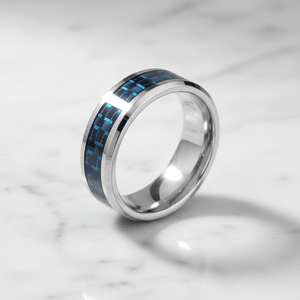 Blue Carbon Fiber inlay 14k yellow gold wedding band 8mm, additional view 9