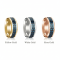 Blue Carbon Fiber inlay 14k yellow gold wedding band 8mm, top view