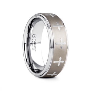 TRIUNE Silver tungsten Christian wedding ring — angle 1
