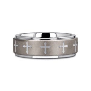 TRIUNE Silver tungsten Christian wedding ring — angle 3