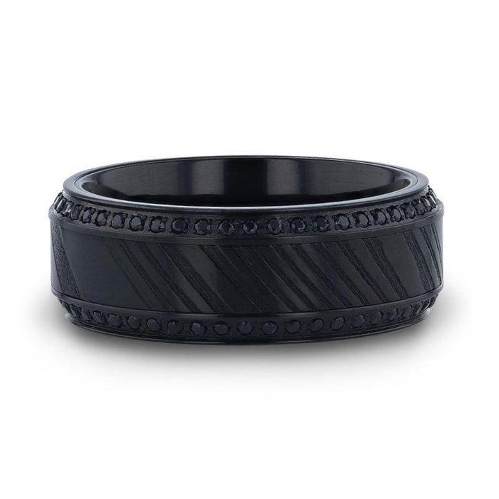 TROPHY | Black Damascus Steel, Titanium Ring, Beveled Edges - Rings - Aydins Jewelry - 4