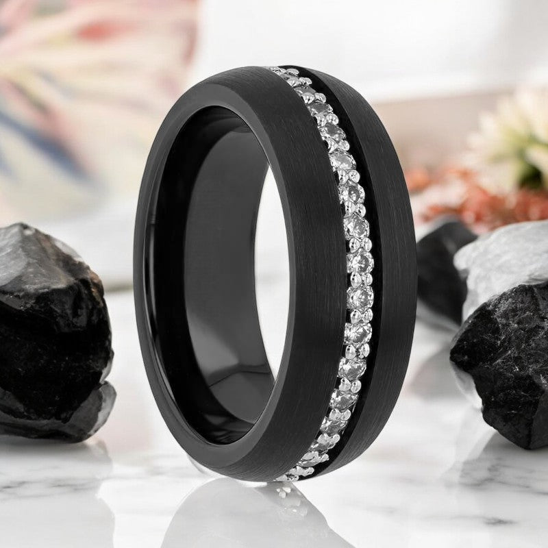 TSAR Black Tungsten Ring with white sapphire inlay from Aydins Jewelry.