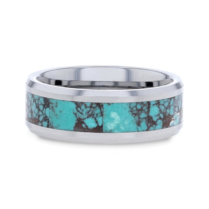 TURKIS | Tungsten Ring, Turquoise Spider, Beveled Polished Edges - Rings - Aydins Jewelry - 4