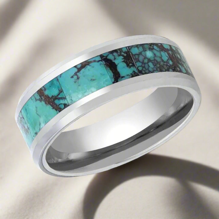 TURKIS | Tungsten Ring, Turquoise Spider, Beveled Polished Edges - Rings - Aydins Jewelry - 5