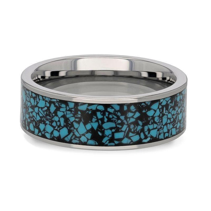 TURKUAZ | Tungsten Ring, Crushed Turquoise Inlay, Flat Polished Edges - Rings - Aydins Jewelry - 4