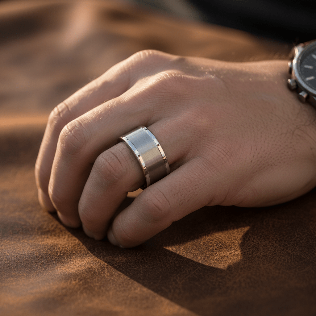 VAGA — lifestyle on hand — men's tungsten carbide wedding ring | Aydins Jewelry