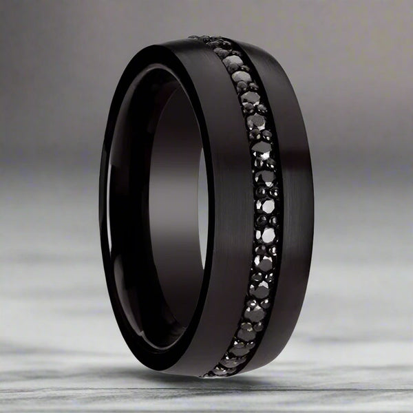 VALIANT | Black Tungsten Ring, Black Sapphires, Domed - Rings - Aydins Jewelry - 1