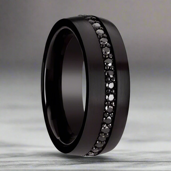 VALIANT | Black Tungsten Ring, Black Sapphires, Domed - Rings - Aydins Jewelry - 1