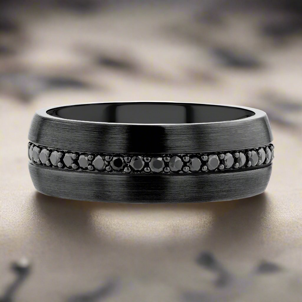 VALIANT | Black Tungsten Ring, Black Sapphires, Domed - Rings - Aydins Jewelry - 5