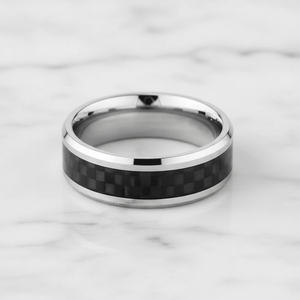 Black Carbon Fiber inlay 14k yellow gold wedding band 8mm, additional view 9