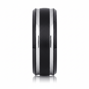 VELUTUS — angled view — men's tungsten carbide wedding ring | Aydins Jewelry