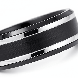 VELUTUS — close-up detail — men's tungsten carbide wedding ring | Aydins Jewelry
