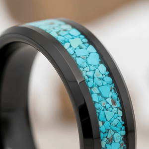 VERDEL — Extreme macro detail — men's tungsten wedding ring.