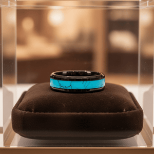 VERDEL — Premium boutique display on velvet — men's tungsten wedding ring.