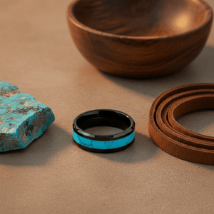 VERDEL — Editorial masculine still life — men's tungsten wedding ring.