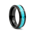 VERDEL black tungsten wedding ring with crushed turquoise inlay and beveled edges - front view
