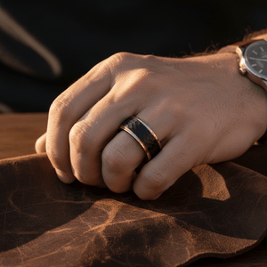 VOLANTIS — lifestyle on hand — men's tungsten carbide wedding ring | Aydins Jewelry