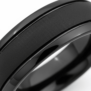VORTEX — Extreme macro detail — men's tungsten wedding ring.