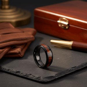 WARDEN — Editorial masculine still life — men's tungsten wedding ring.