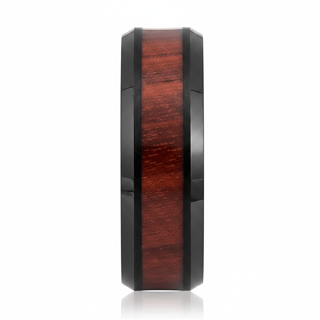 WARDEN — Front-facing straight-on view — men's tungsten wedding ring.