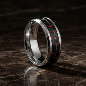 WHISPER — detail view — men's tungsten carbide wedding ring | Aydins Jewelry