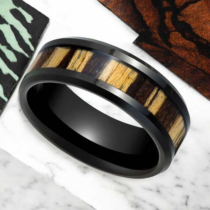 WILDSTRIPE Ring Showcasing Zebra Wood Inlay - Top View