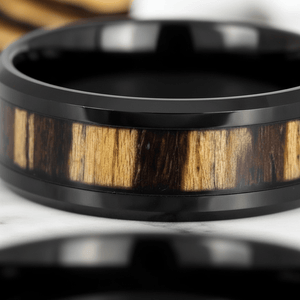 WILDSTRIPE — Extreme macro detail — men's tungsten wedding ring.