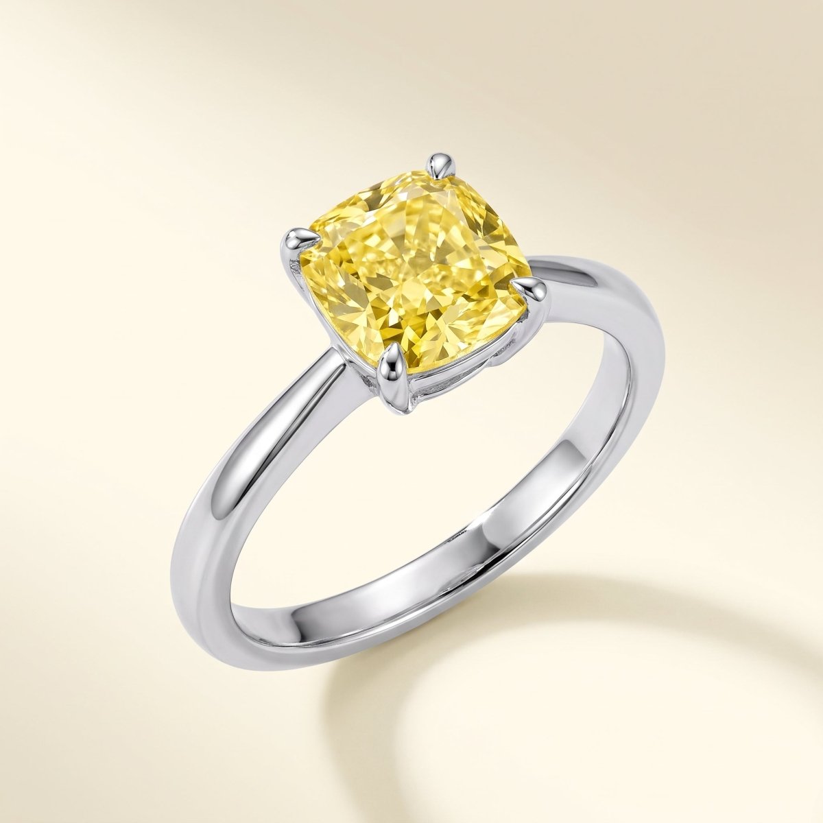 Yellow Cushion lab-grown diamond solitaire engagement ring, 925 Sterling Silver, studio hero