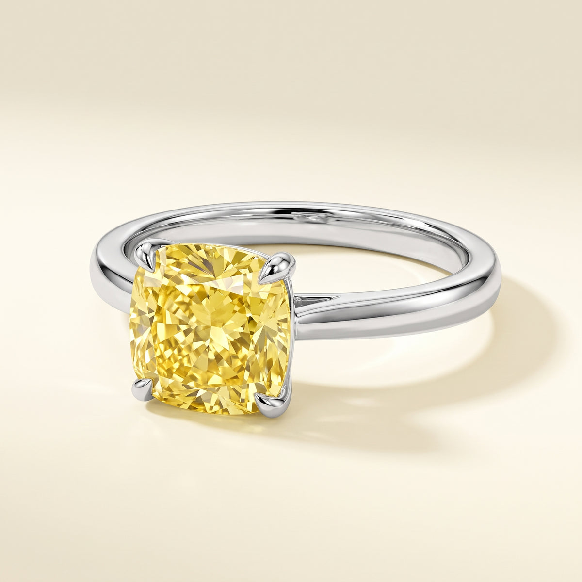 Yellow Cushion lab-grown diamond solitaire engagement ring, White Gold, studio hero