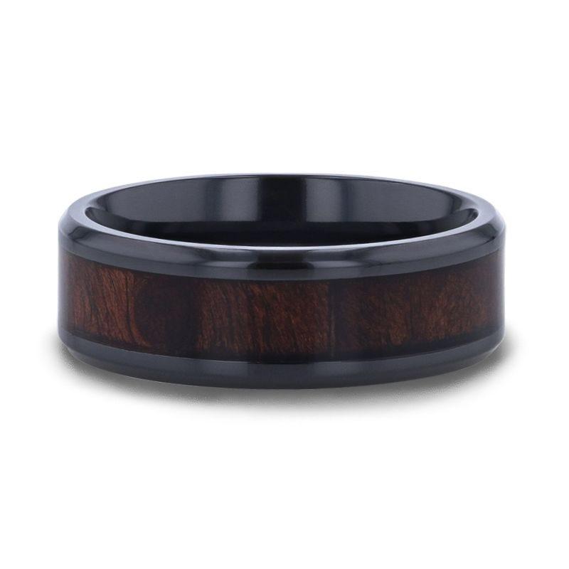 YOSEMITE | Titanium Ring, Redwood Inlay, Polished Beveled Edges - Rings - Aydins Jewelry - 4