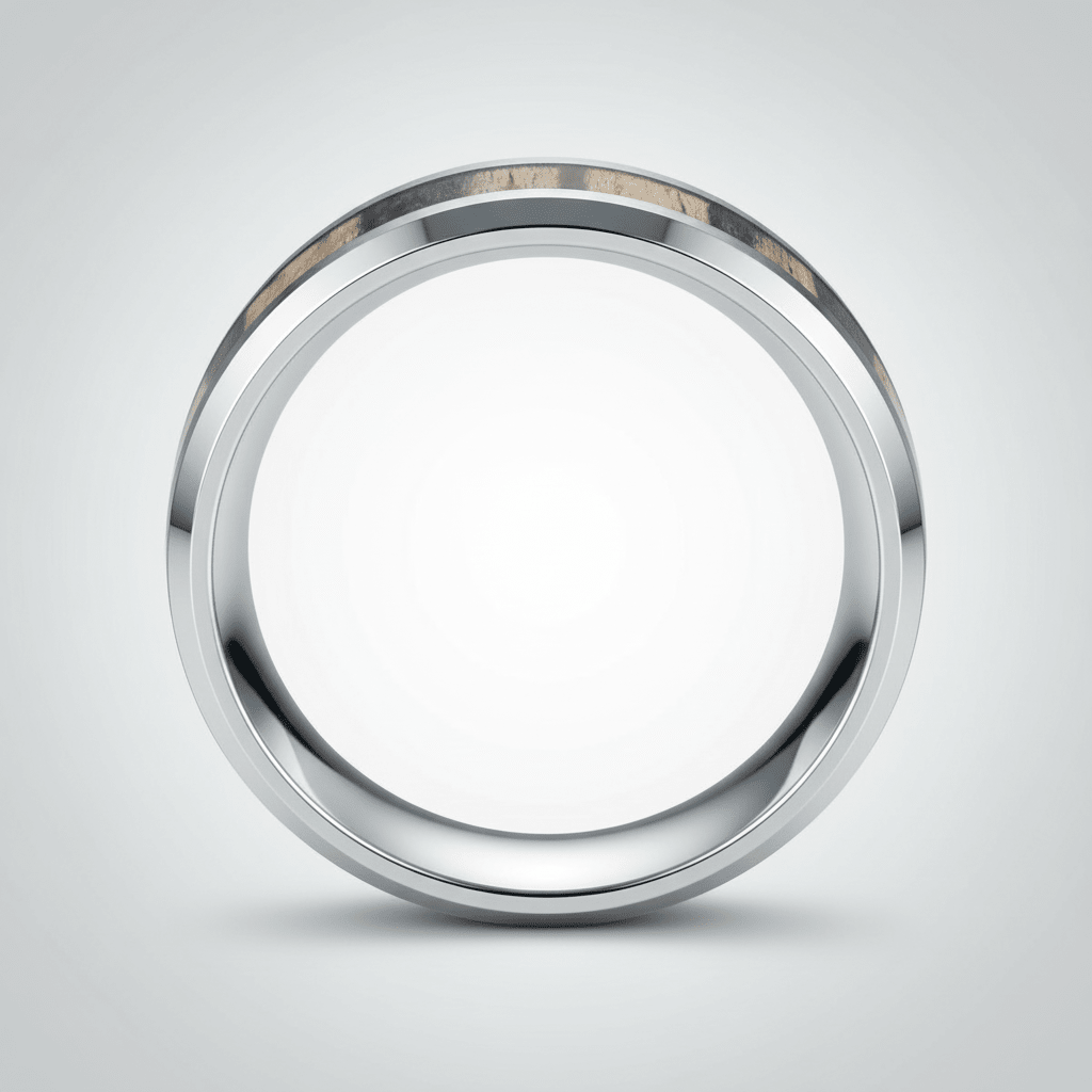 ZEBRINE — Center-through axial view — men's tungsten wedding ring.