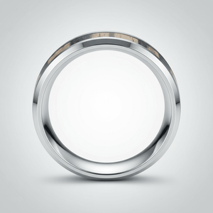 ZEBRINE — Center-through axial view — men's tungsten wedding ring.